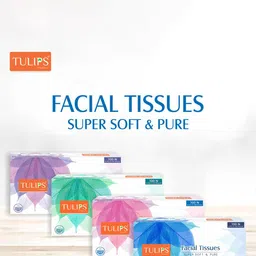 TULIPS Set Of 3 Facial & Car Tissue Paper Super Soft & Pure-100 Pulls x 2 Ply image 2