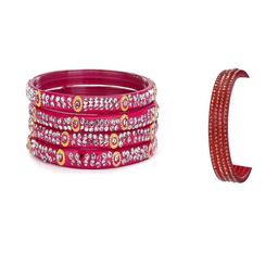 SOMIL Set of 8 Pink Alloy Bangles-image-105
