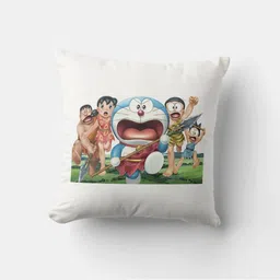 Anikmart White & Blue Printed Prefilled Square Cushion-image-22