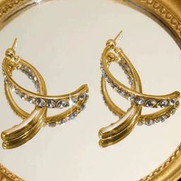 FIMBUL Gold-Plated Crystals Studded Half Hoop Contemporary Earrings-picture-2