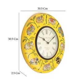 vedas Yellow & White Printed Round Shaped C-Mason Wooden Wall Clock With Dial image 4