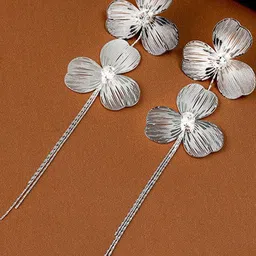 VAGHBHATT Triple Petal Floral Drop Earrings with Chain Tassels-image-9
