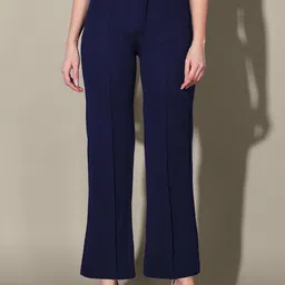 QIOA Women Solid Comfort High-Rise Formal Regular Trousers-image-44