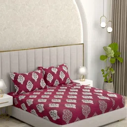 Pure Decor Passion Fur Purple Ethnic Cotton 260 TC Double Queen Bedsheet Set-2.28mX2.54m-picture-13