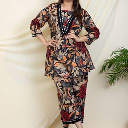 DEEBACO Plus Size Floral Printed Tunic With Palazzo-27