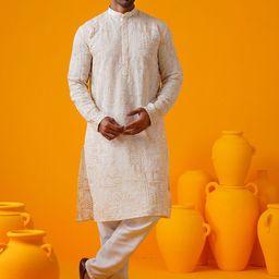 SOJANYA Ethnic Motifs Embroidered Mandarin Collar Thread Work Straight Kurtas-image-6