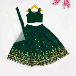 Shoryam Fashion Girls Green Raw Silk Lehenga Choli-picture-18