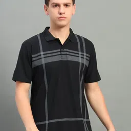 SZN Men Checked Polo Collar Moisture Wicking Applique T-shirt-picture-10