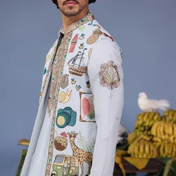 KALPRAAG Men Floral Embroidered Regular Sequinned Kurta with Trousers & With Dupatta image 3