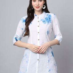 BAESD Floral Print Mandarin Collar Roll-Up Sleeves Ethnic Cotton Top-picture-30