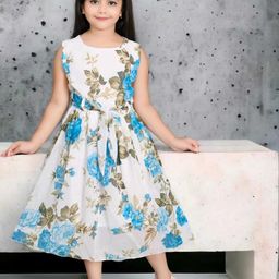 CHANDRIKA Girls Blue Viscose Rayon Dresses-image-5