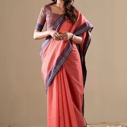 KALINI Peach Pure Cotton Sarees-image-51