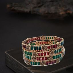 Anouk Set Of 4 Copper-Plated Stone-Studded Bangles-35