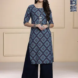 HERE&NOW Selection Of 3 Paisley Printed Round Neck Straight Kurtas-image-84