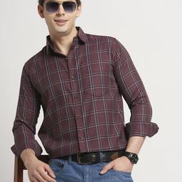 TRYBUY.IN Men Standard Spread Collar Windowpane Checked Cotton Casual Shirt-image-72