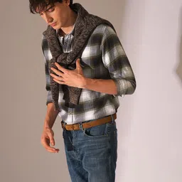 SELECTED Men Spread Collar Checked Cotton Slim Fit Casual Shirt-image-18