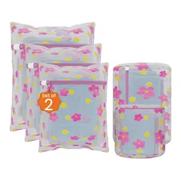 Kuber Industries 10-Pcs Yellow & Pink Sunflower Designed Reusable Laundry Bags With Zipper-52