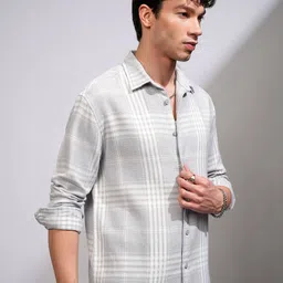 HIGHLANDER Men Spread Collar Tartan Checked Cotton Casual Shirt-picture-3