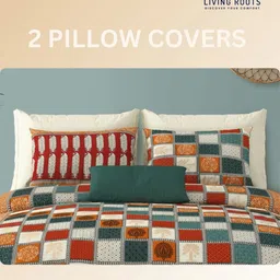 LIVING ROOTS Double King Size Jaipur Block Print Cotton Bedsheet With 2 Pillow Covers image 2