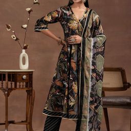 Libas Floral Printed Angrakha Gotta Patti Anarkali Kurta With Trousers & Dupatta-11