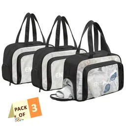 Kuber Industries Set Of 3 Black Makeup Organizer Pouch With Zip & Handle-0