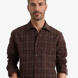 RARE RABBIT Men Comfort Spread Collar Tartan Checked Cotton Casual Shirt-image-94