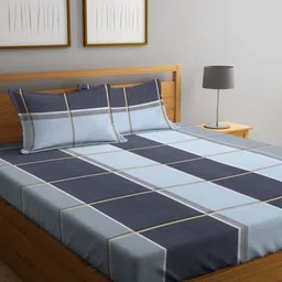 Myntra Elegant Homes Navy Blue & Black Printed 300 TC King Bedsheet Set 2.50 m x 2.20 m-picture-24