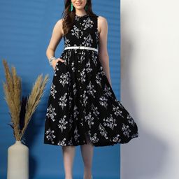 Ramas Women Floral Print Fit & Flare Shirt Collar Midi Dress-image-96