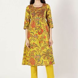 Saffron Threads Floral Printed Mirror Work Pure Cotton A-Line Kurta-picture-39