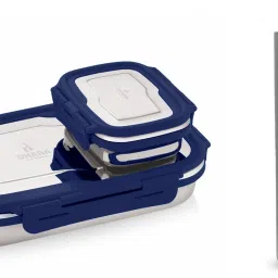 Blaze Lunch Box (900ml + 200ml) Navy Blue + Everfresh Steel Water Bottle 1000ml 2 Containers Lunch Box-25