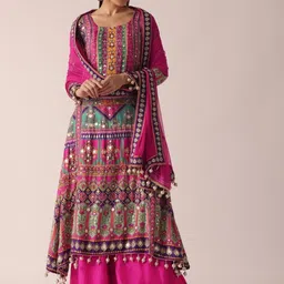 NKV Floral Printed Mirror Work Mirror Work Kurti-image-27