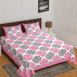 UNIBLISS Pink & White Floral Cotton 144 TC Double Queen Bedsheet Set-2.15mx2.35m-image-73
