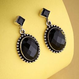 Fabindia Silver Plated Artificial Stones Studded Oval Shaped Drop Earrings-17