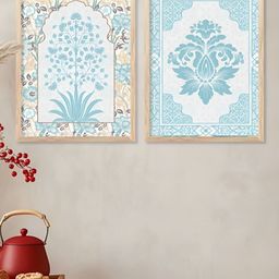 Kotart White & Blue 2 Piece Floral and Botanical Wooden Wall Arts-picture-2