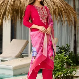 URMIR FASHION Women Floral Embroidered Regular Thread Work Kurta with Trousers & With Dupatta-picture-44