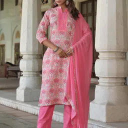 Rain & Rainbow Floral Printed Pure Cotton Kurta with Trousers & Dupatta-picture-40