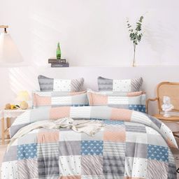 Aura Grey & White Geometric 350 TC King Bedsheet with 2 Pillow Covers-image-65