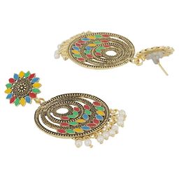 ANIKAS CREATION Set Of 2 Gold-Plated Artificial Beaded Circular Shaped Drop Earrings image 5