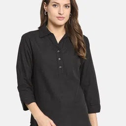 METTLE Women Cotton Shirt Collar Top-image-63