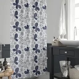 ArtzFolio White & Navy Blue Butterflies Printed Waterproof Shower Curtain-3