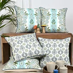 ANWYN Blue & Green Set of 5 Ethnic Motifs Square Cushion Covers-18
