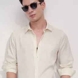 HIGHLANDER Popcorn Textured Self Design Spread Collar Long Sleeves Slim Fit Shirt-image-19