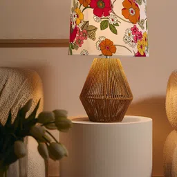 Decorcity Brown & White Handmade Wicker Table Lamp with Bulb-48