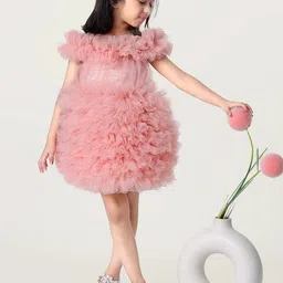Foreverkidz Flutter Sleeve Net A-Line Dress-image-5