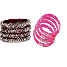 SOMIL Set Of 8 Maroon & Pink Alloy Artificial Stones and Beads Antique Bangles-image-93