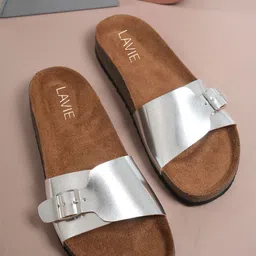 Lavie Women PU Open Toe Slip On Flats with Buckles-image-88