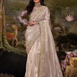 MAHALASA Ethnic Motif Embroidered Zari Organza Saree-31