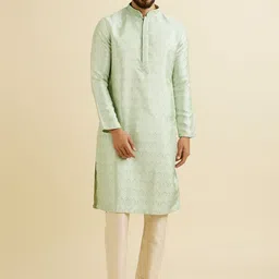Manyavar Ethnic Motifs Embroidered Mandarin Collar Kurta With Trousers-image-25