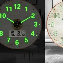 M T BROTHERS Cream-Coloured & Green Printed Contemporary Wall Clock-3