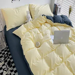 JC HOME Navy Blue & Cream AC Room Single Bedding Set-picture-32